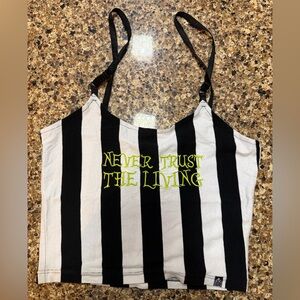 Beetlejuice Never Trust The Living Tim Burton Striped Tank Top with Neon Text